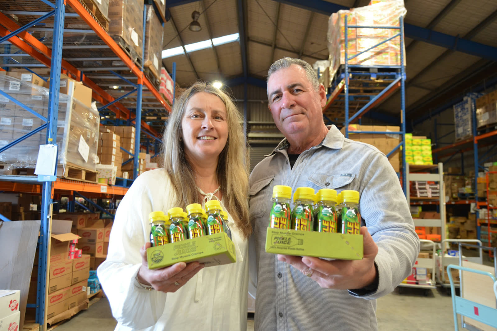 Steve and Leigh Sartin presenting Hydrofy products in the International Foods Limited warehouse