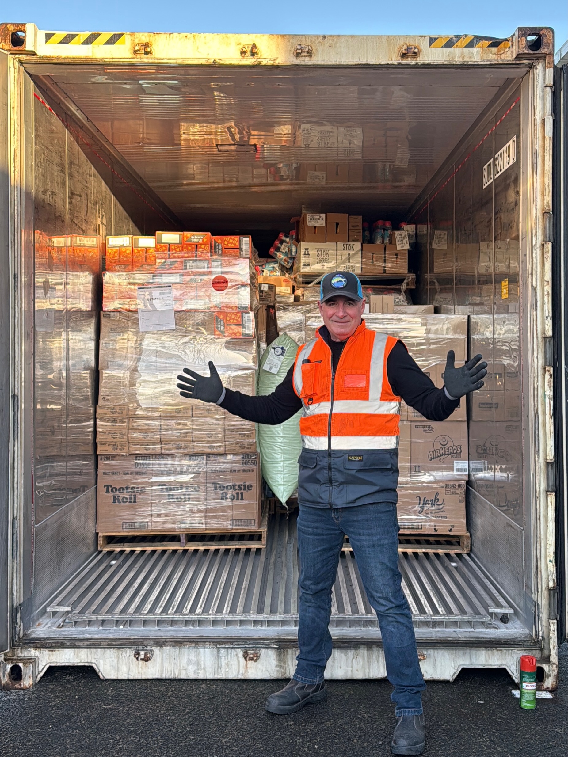 Steve Sartin receiving an imported container load for International Foods
